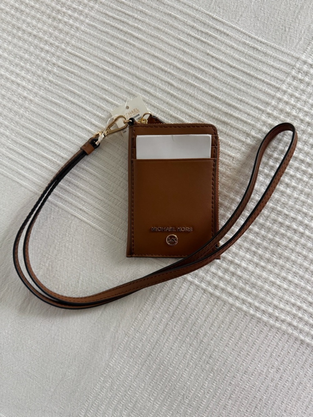 Michael Kors Chestnut Brown Leather ID Holder with Lanyard